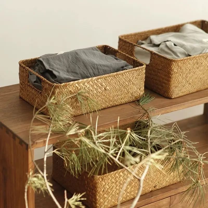 Zerolife-Panier en jonc de mer tissé pour décoration intérieure, panier en osier naturel, panier de