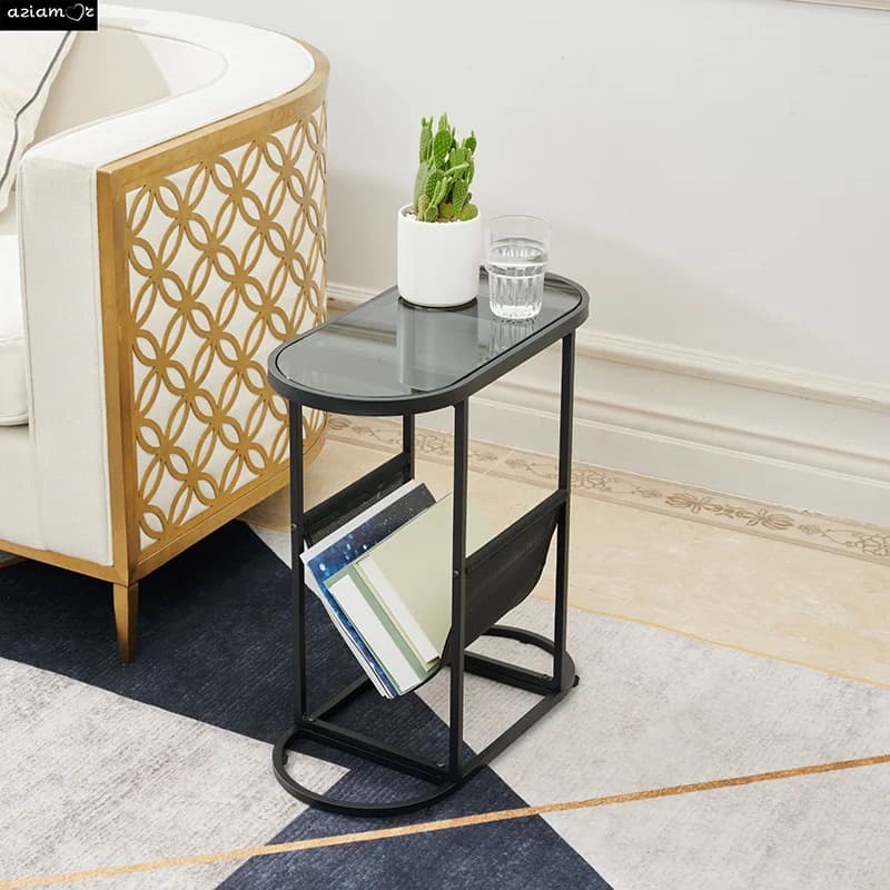 Petites tables d'appoint ovales en verre, petit espace de salon avec spe, espace de stockage d'évalu