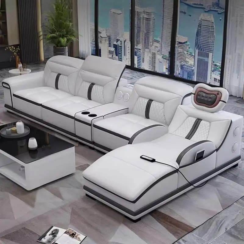 Paresseux gris canapés électriques accoudoir luxe européen intelligent incurvé salon canapés Massage