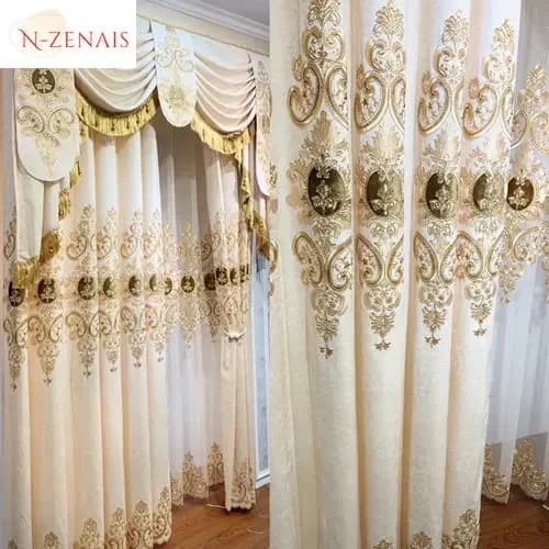 Rideaux de luxe en Chenille brodée, cantonnière Beige européenne, occultant, pour salon, chambre à c