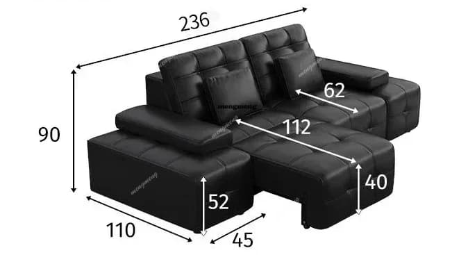 Canapé-lit convertible de luxe Lawrence en cuir véritable pour salon, multifonctionnel, électrique,