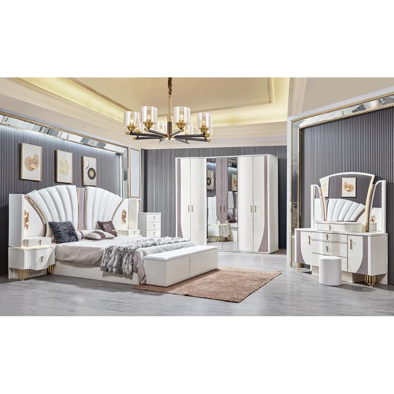 Ensemble de meubles de chambre à coucher en bois au design moderne, lit double king size avec cadre
