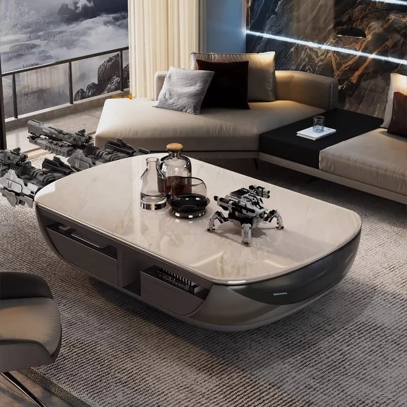 Tables basses design nordique de luxe avec rangement pour salon, tables basses blanches, console gra