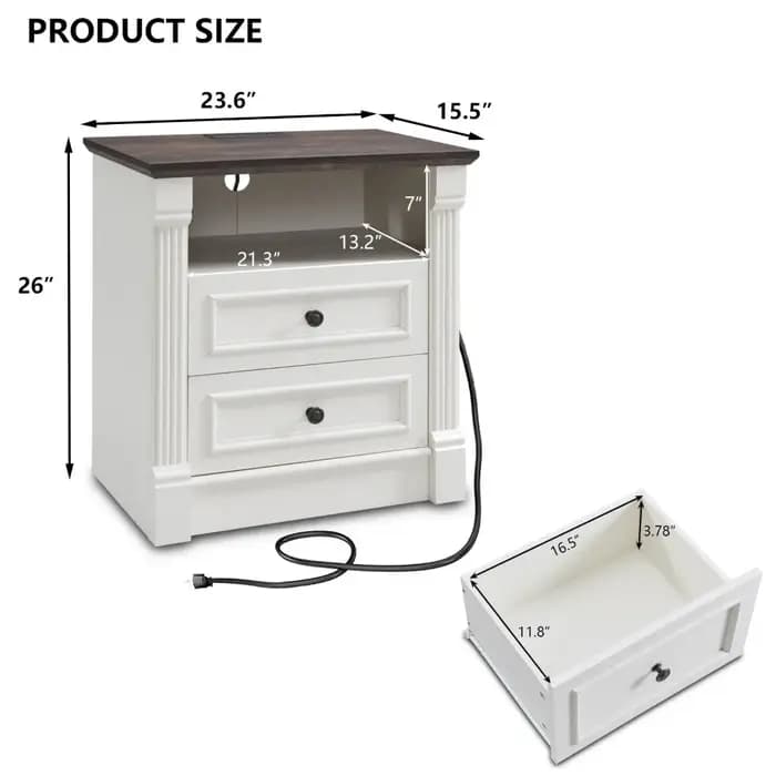 Commode à tiroirs pour chambre à coucher, grande table de chevet de style farmhouse de 23,6 po de la