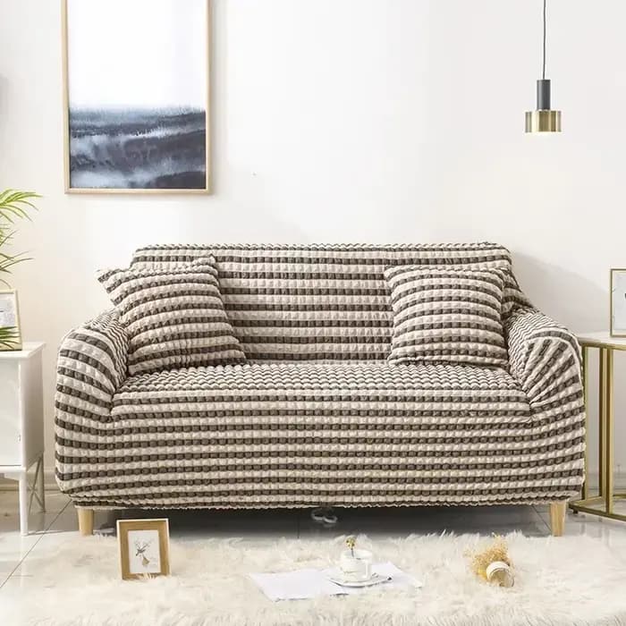 Housse de canapé premium en seersucker, extensible, universelle, anti-poussière pour salon et maison