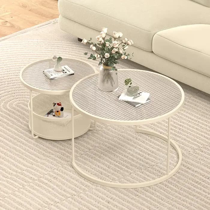 Table basse esthétique italienne Design minimaliste Table basse ronde en verre Table moderne rustiqu
