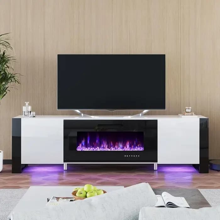 Meuble TV avec cheminée de 40 pouces, lumières LED modernes pour centre de divertissement de 80 pouc