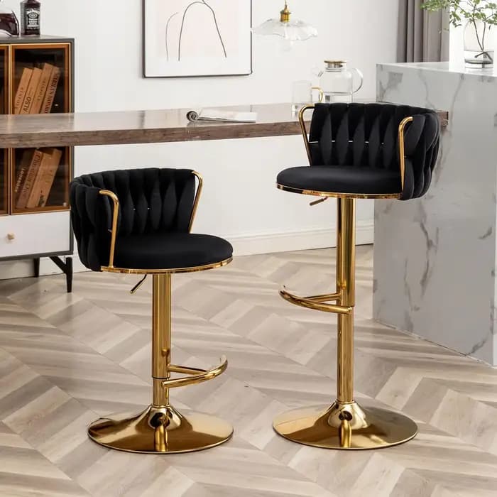 Ensemble de 4 tabourets de bar en velours doré, tabourets de bar pivotants à hauteur de comptoir ave