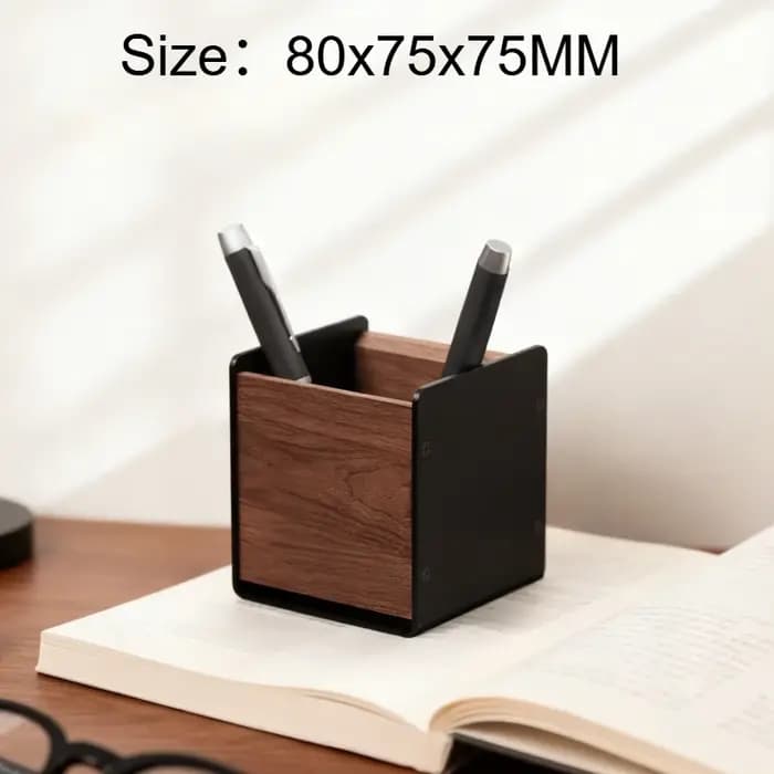 Organisateur de bureau en bois massif noyer avec supports en alliage d'aluminium – Rangement pratique pour fournitures