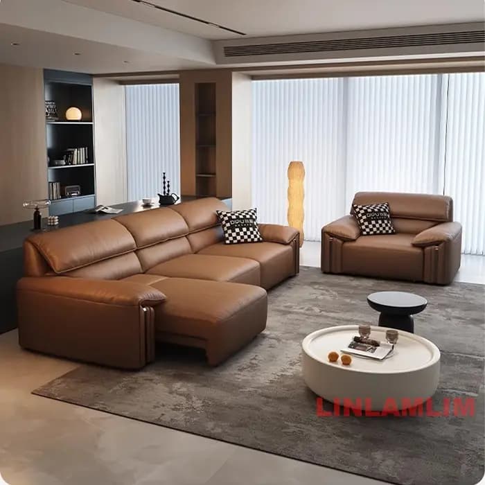 Canapé-lit convertible moderne en cuir véritable – Canapé-lit électrique multifonctionnel avec siège