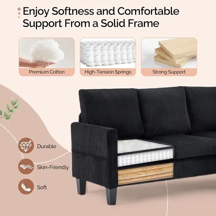 Canapé en forme de L de 68,5' avec rangement mobile, canapé modulable en tissu corduroy, personnalis