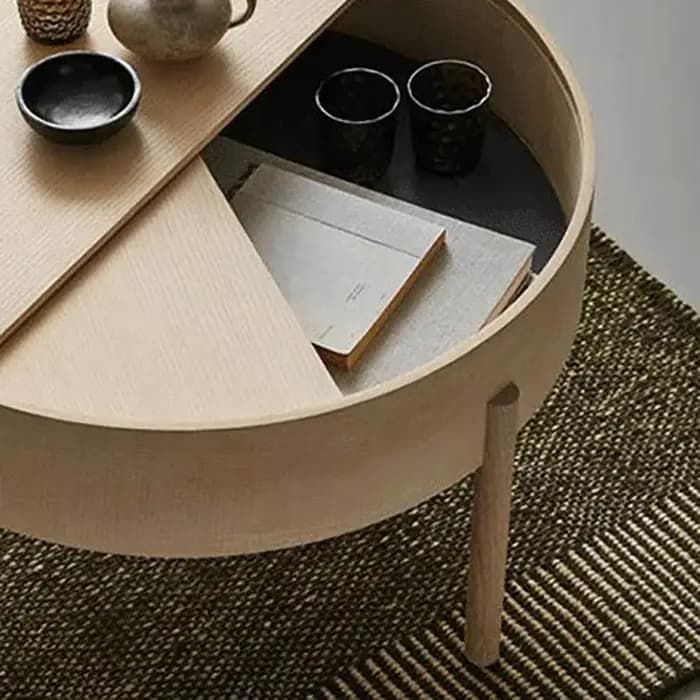 Table basse neutre Vintage ronde rustique chambre avec rangement