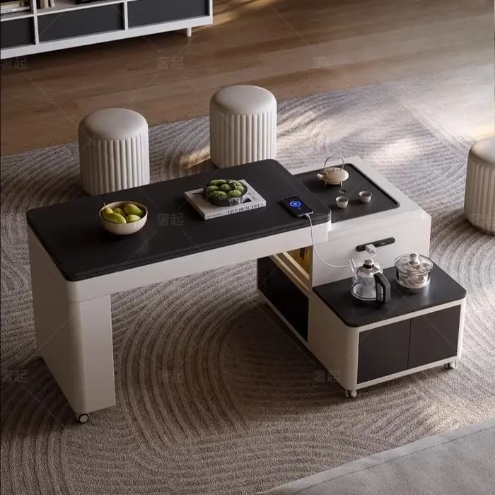 Table basse télescopique rotative en bois massif