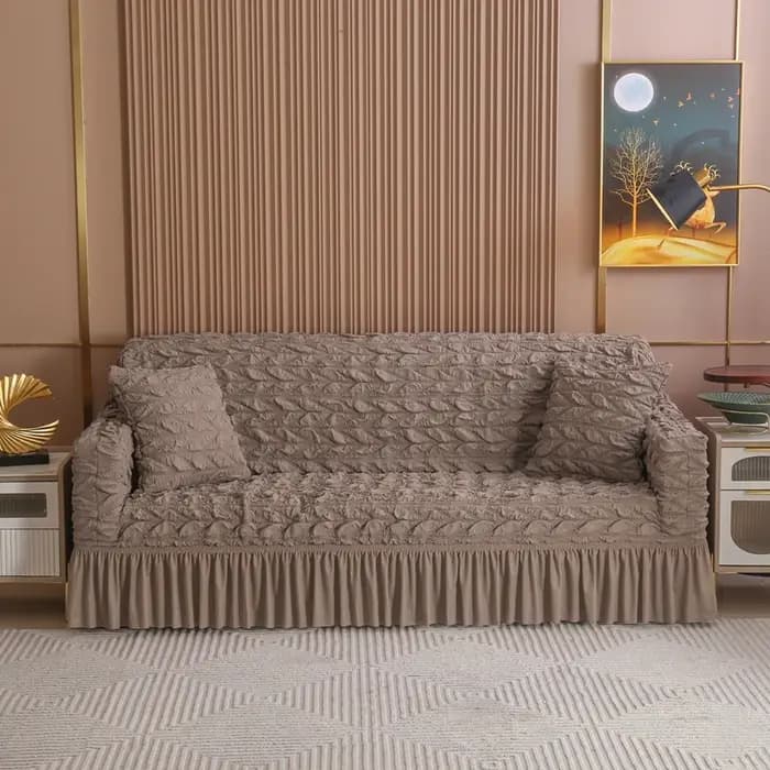Housse de canapé extensible Seersucker, tissu à grille à bulles, haute élasticité, jupe lavable, Des