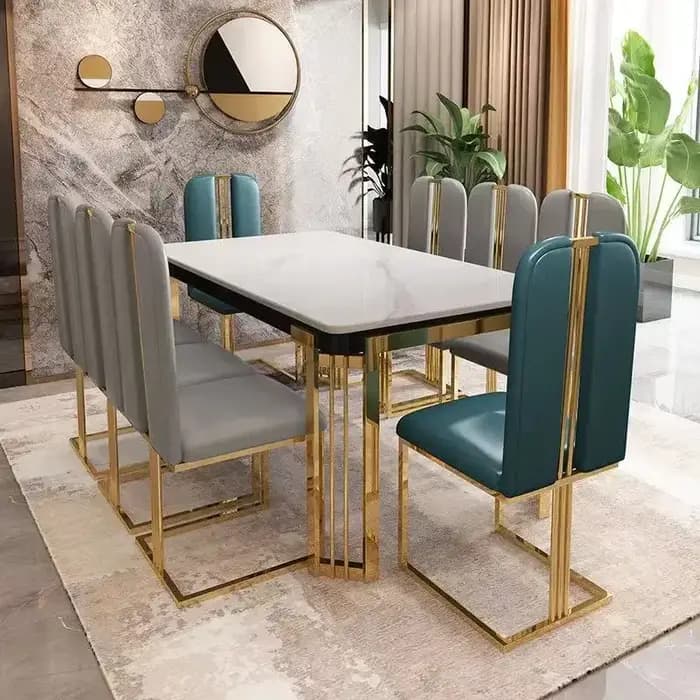 Table à Manger de Luxe Nordique en Métal, Chaises de Cuisine, Design Naturel, Table à Manger Central