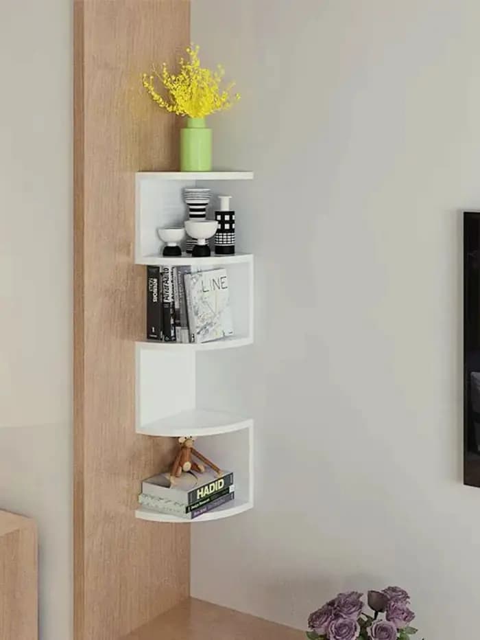 Étagère d'angle murale à 5 niveaux, style bohème, en bois et PVC, pour la maison
