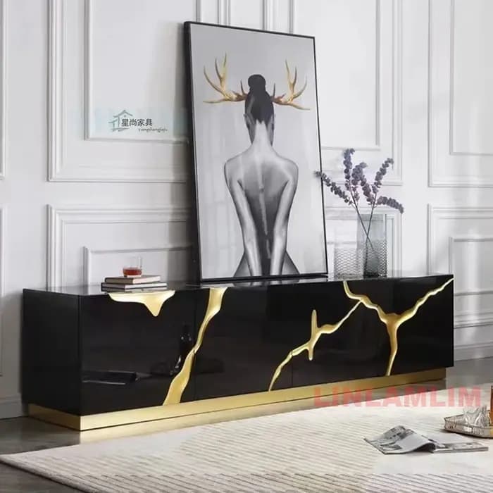 Buffet de Luxe Noir/Blanc avec Accent localité Meuble de Rangement Brcorporelle pour Salon ou Salle