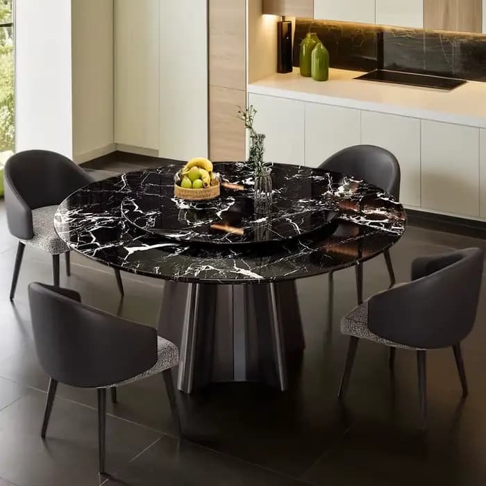 Ensemble table et chaises rondes en marbre de luxe italien, style moderne, pour salon, meubles minimalistes et gain de place, tables à manger