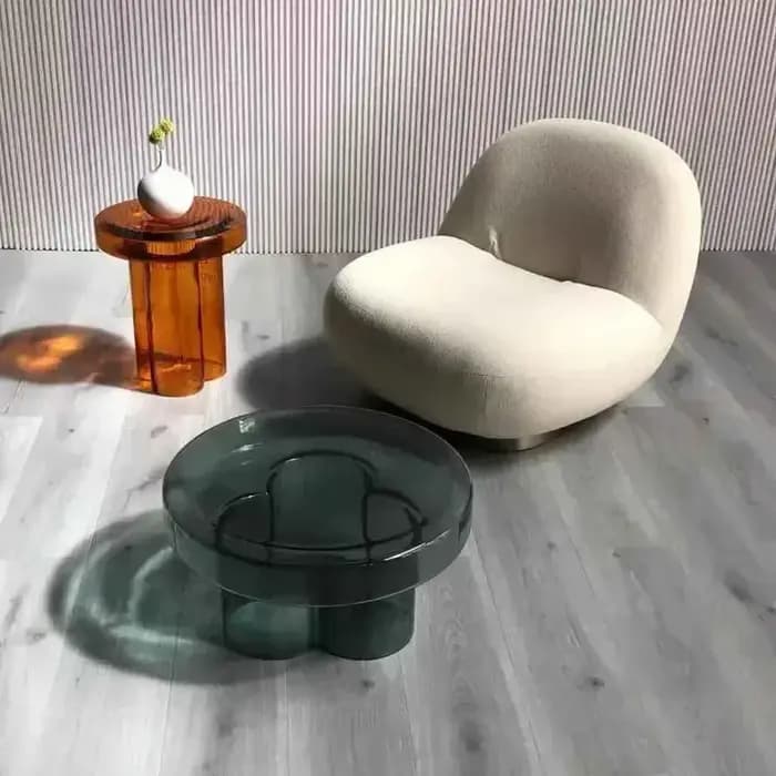 Table basse en verre transparent, table de chevet ronde moderne, table d'appoint pétale nordique, sa