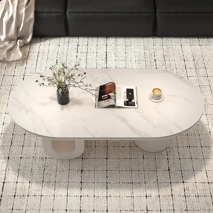 Table basse moderne ovale transparente blanche de qualité supérieure pour salon