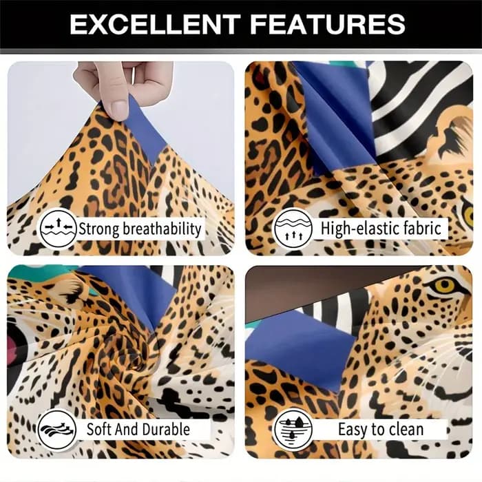 Housse de canapé extensible à imprimé léopard tropical avec patchwork éléphant et perroquet