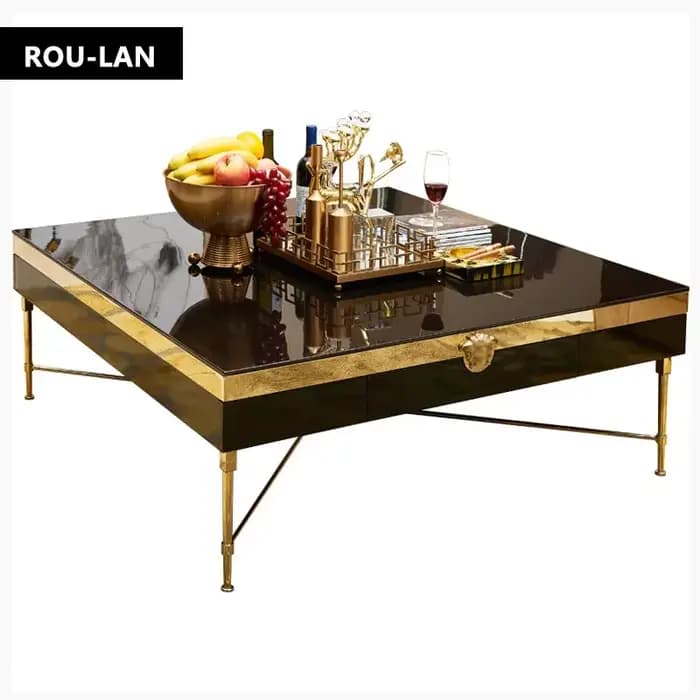Table basse carrée classique post-moderne en acier inoxydable