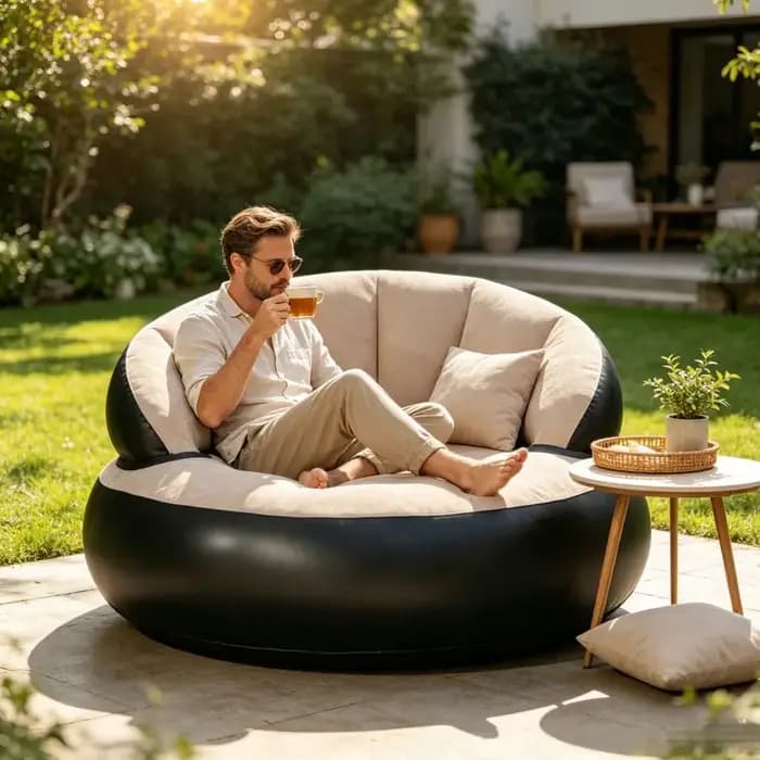 1 canapé gonflable en PVC épaissi, design ergonomique pour une expérience de siège confortable, canapé de jardin pliable et floqué