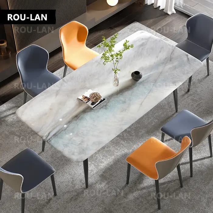 Table à manger en pierre de cristal de couleur de luxe légère