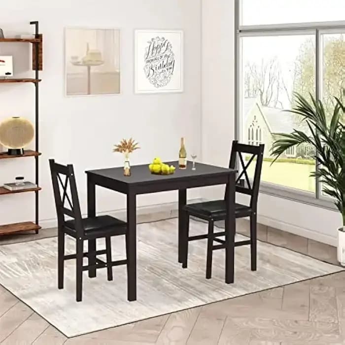 BestsellerBestsellerKitchen Ensemble de table à manger 3 pièces, table carrée en bois robuste et cha