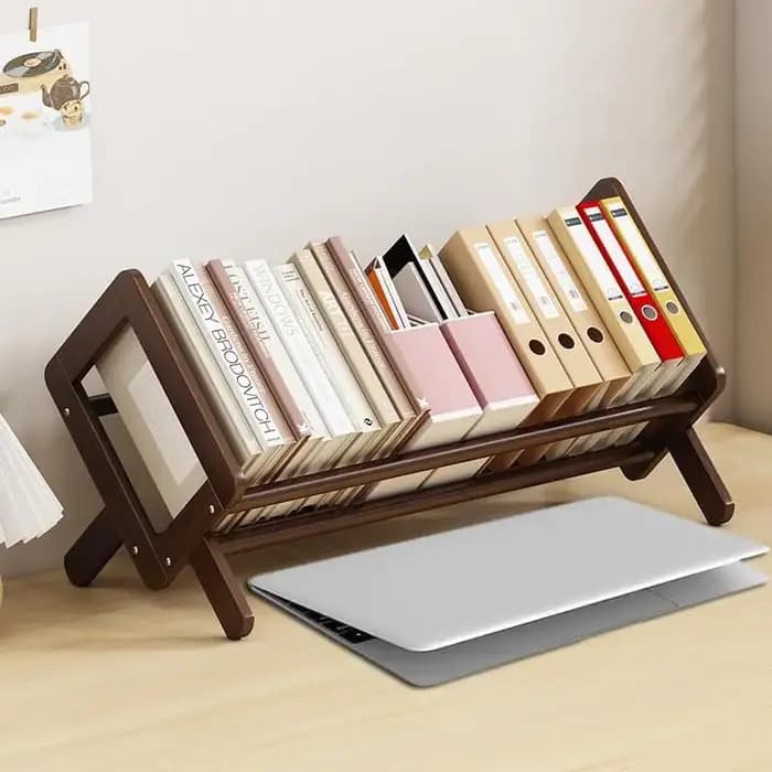 Bibliothèque inclinable en bois 16\"-L, étagère de bureau jaune, organisateur CD/magazine/présentoir