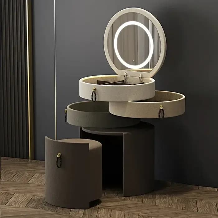 Tiroir de rangement de maquillage, tabouret moderne, coiffeuse de luxe, miroir nordique Tocador Maqu