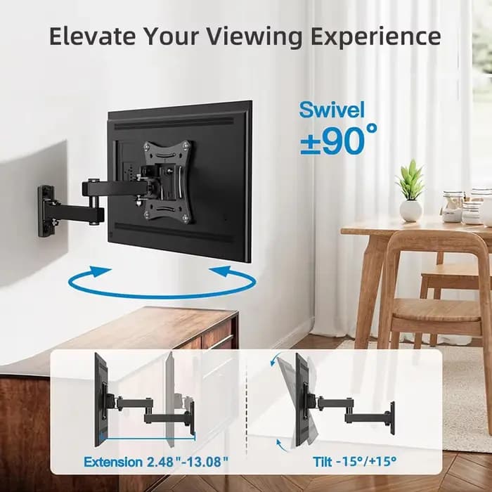 Support mural pour téléviseur, support d'angle entièrement articulé pour téléviseur de 10 à 30 pouces, support de moniteur inclinable et orientable, VESA 100x100mm