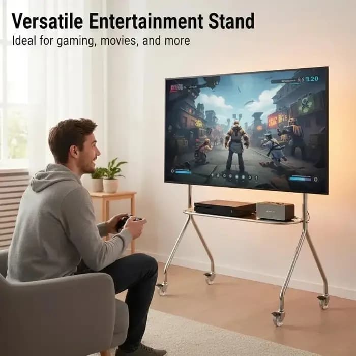 Meuble TV multifonctionnel en acier inoxydable, adapté à 32 à 75 pouces, avec rangement, salon, sall