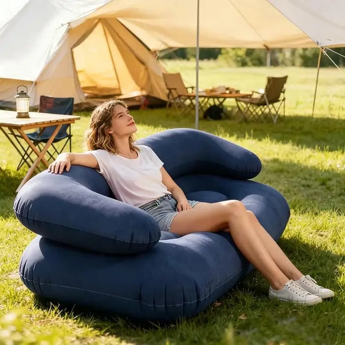 Canapé gonflable pliable floqué confortable avec accoudoirs pour patio