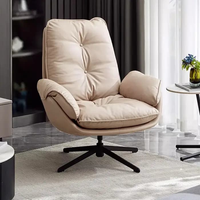 Fauteuil pivotant élégant en cuir gris, parfait pour le salon, la chambre à coucher, le balcon, déco