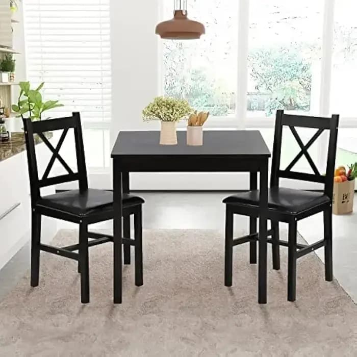 BestsellerBestsellerKitchen Ensemble de table à manger 3 pièces, table carrée en bois robuste et cha