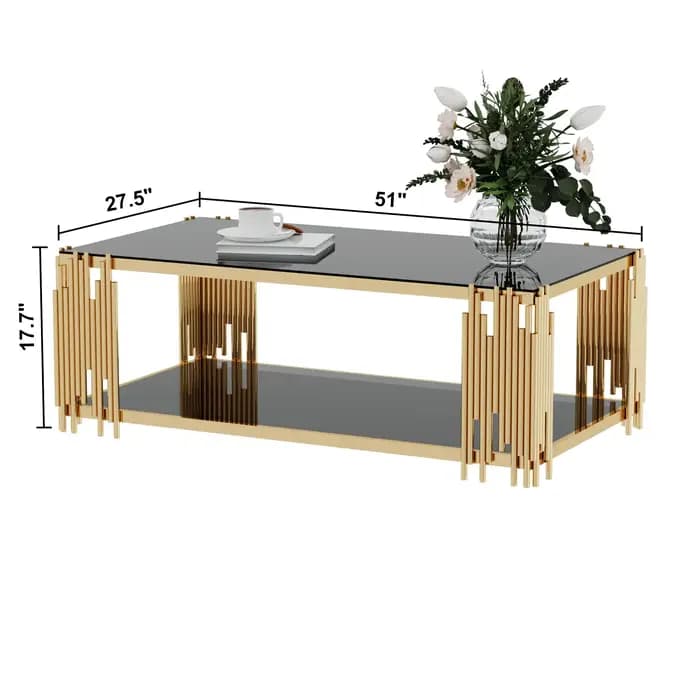 Table basse rectangulaire en verre d'acier inoxydable pour le salon Table centrale moderne de 51.18