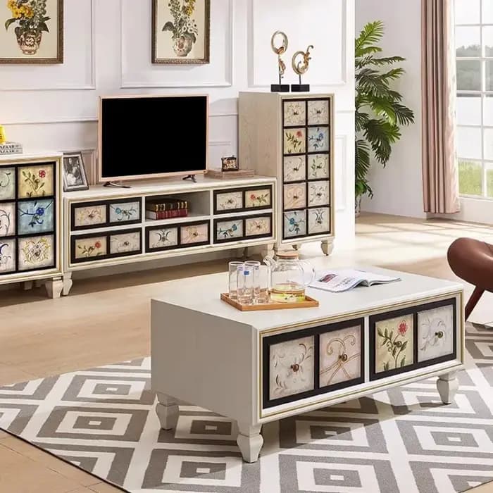 Meuble TV vintage esthétique avec poignées