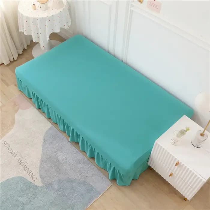 Housse de canapé-lit pliable élastique de couleur unie avec jupe