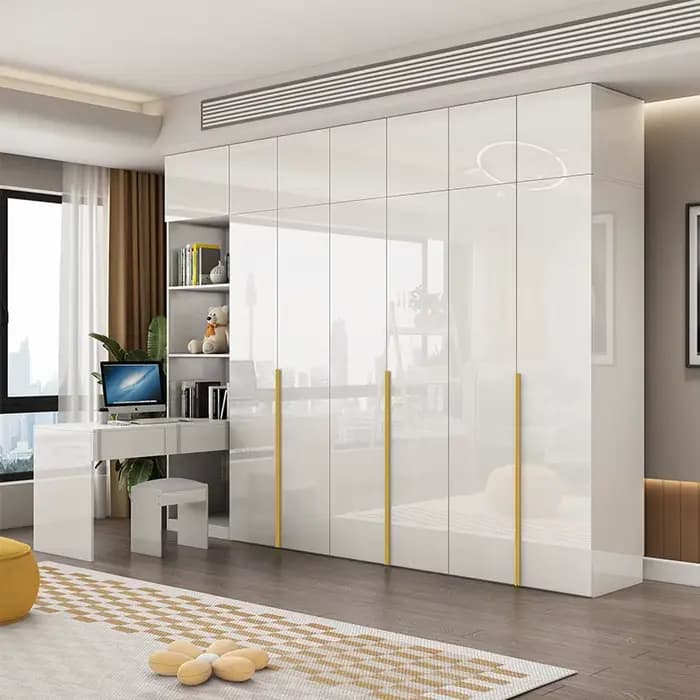 Armoire moderne à cannelures, blanche brillante, gain de place, haute et étroite, style nordique, meubles pour la maison