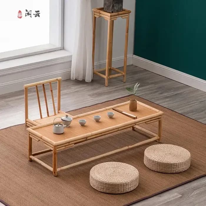Table à thé Zen moderne en bambou et rotin BP76