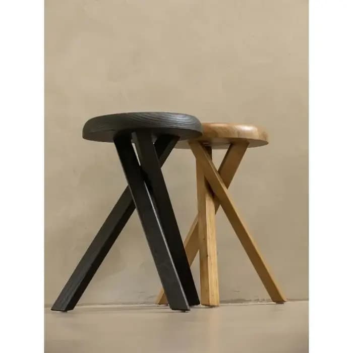 Tabouret rond noir carbonisé de style Wabi-sabi pour petit canapé domestique