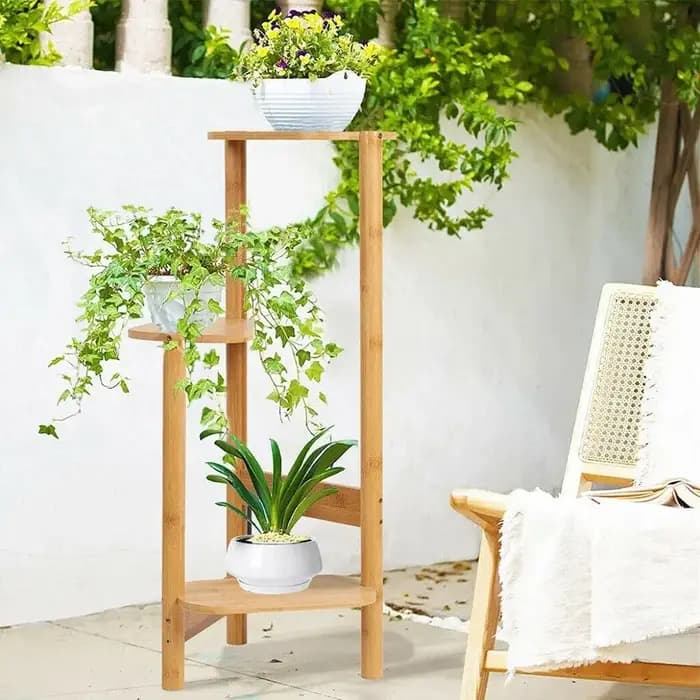 Support d'angle pour plantes à 3 niveaux, étagère pour plantes en bambou, support pour Pot, échelle