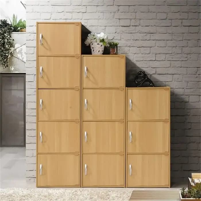 Bibliothèque à 5 étagères et 5 portes, 59 x 15,9 x 11,75 pouces, rangement multifonctionnel fin pour