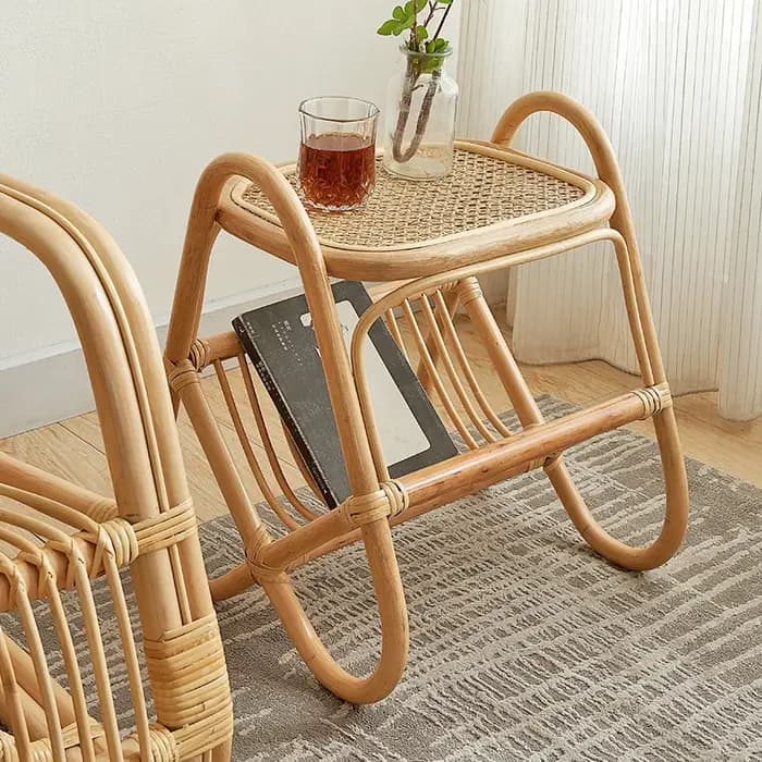 Table basse japonaise minimaliste en rotin INS