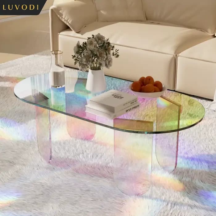 Table basse en acrylique transparent iridescent LUVODI - Table d'appoint incassable pour canapé, sal