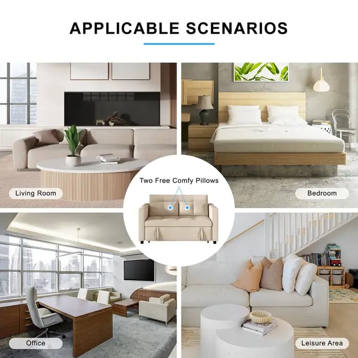 HORGgland-Canapé convertible 3 en 1, canapé-lit en velours de 57 pouces avec lit côtelé, causeuse av