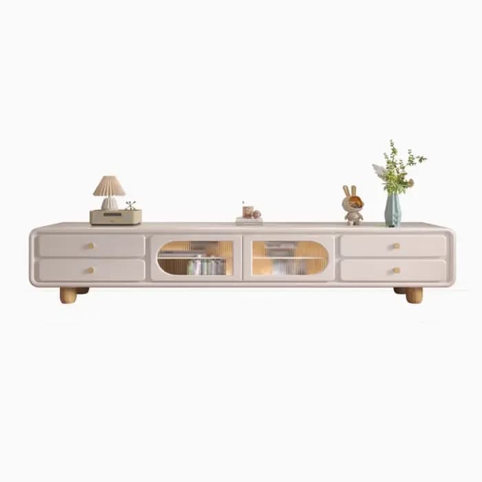 Meuble TV simple et compact, couleur claire, finition brillante, meuble TV pour divertissement, meub