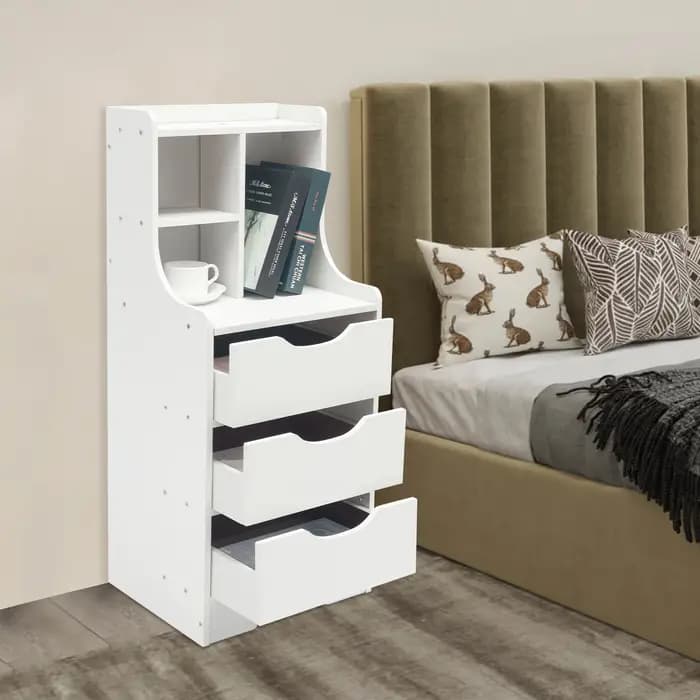 Tables de chevet, table de chevet avec tiroirs, armoire de chevet blanche à 3 tiroirs 37x30x85cm pou