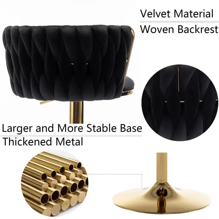 Ensemble de 4 tabourets de bar en velours doré, tabourets de bar pivotants à hauteur de comptoir ave